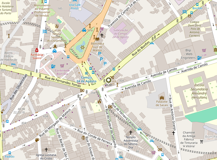 Mapa da localização da CliniArt, na Rua do Bonfim, nº 128, no Porto.