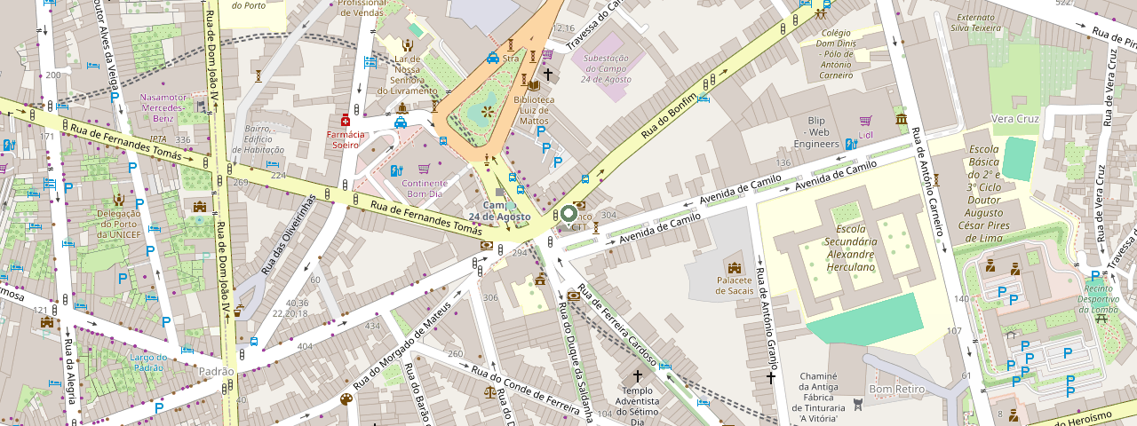 Mapa da localização da CliniArt, na Rua do Bonfim, nº 128, no Porto.